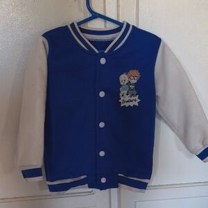 Blue and White Kids Varsity Jacket with Cartoon Patch